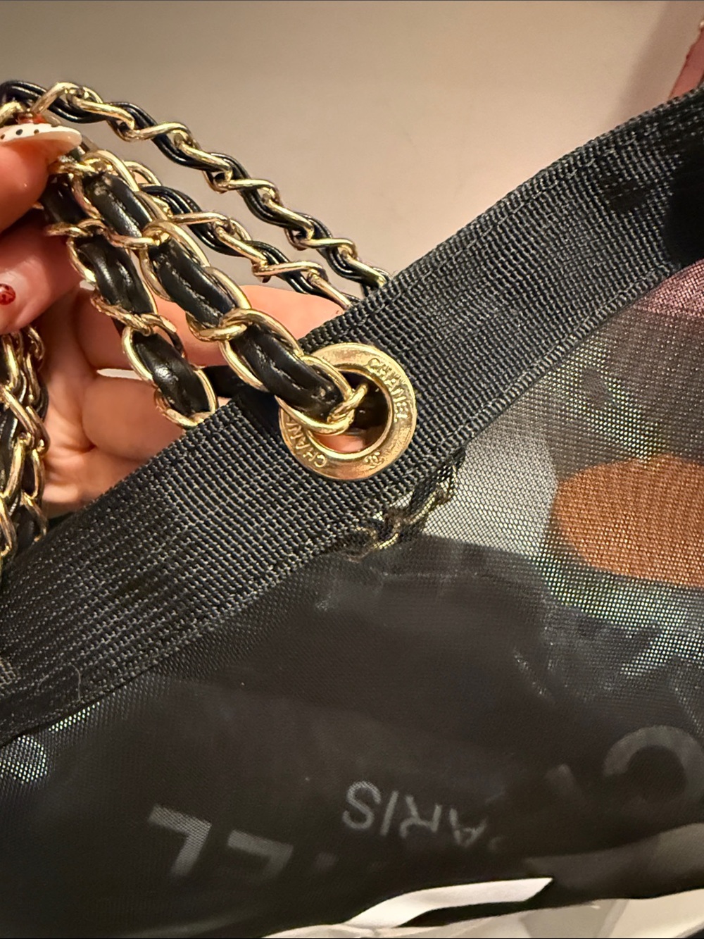 totes Black Mesh Tote with Gold Chain Handles - Picture 3 of 5